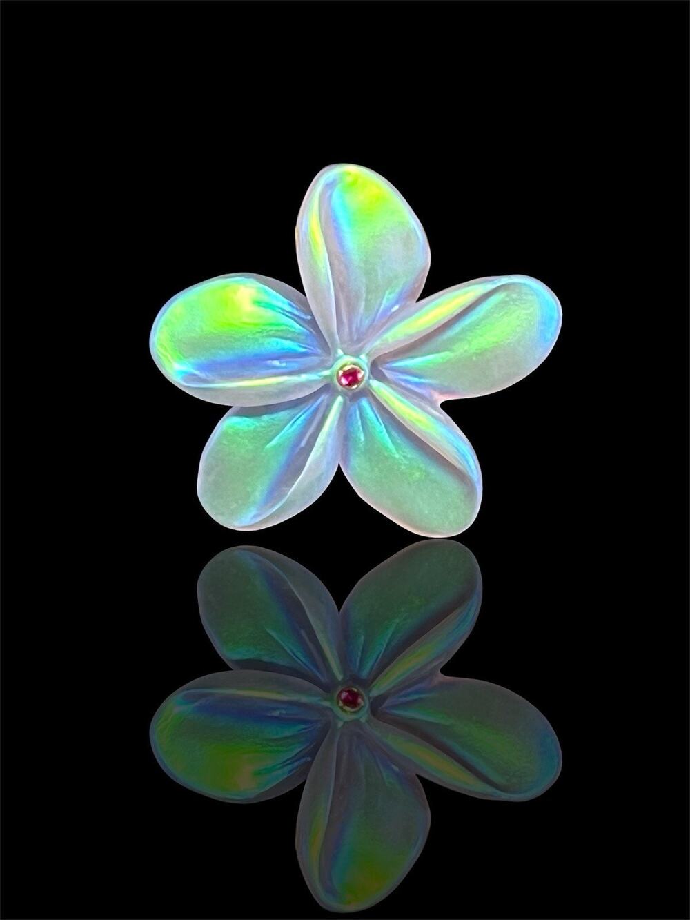 Plumeria Pendant Pâte De Verré Lavender Glass Ruby Eye In 14k by Gregory Burgard